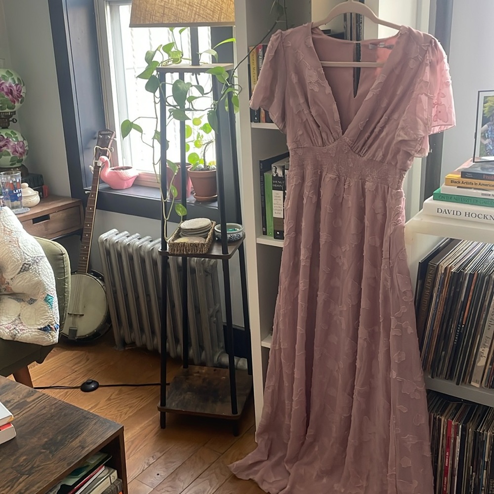 Pale pink floor length garden dress